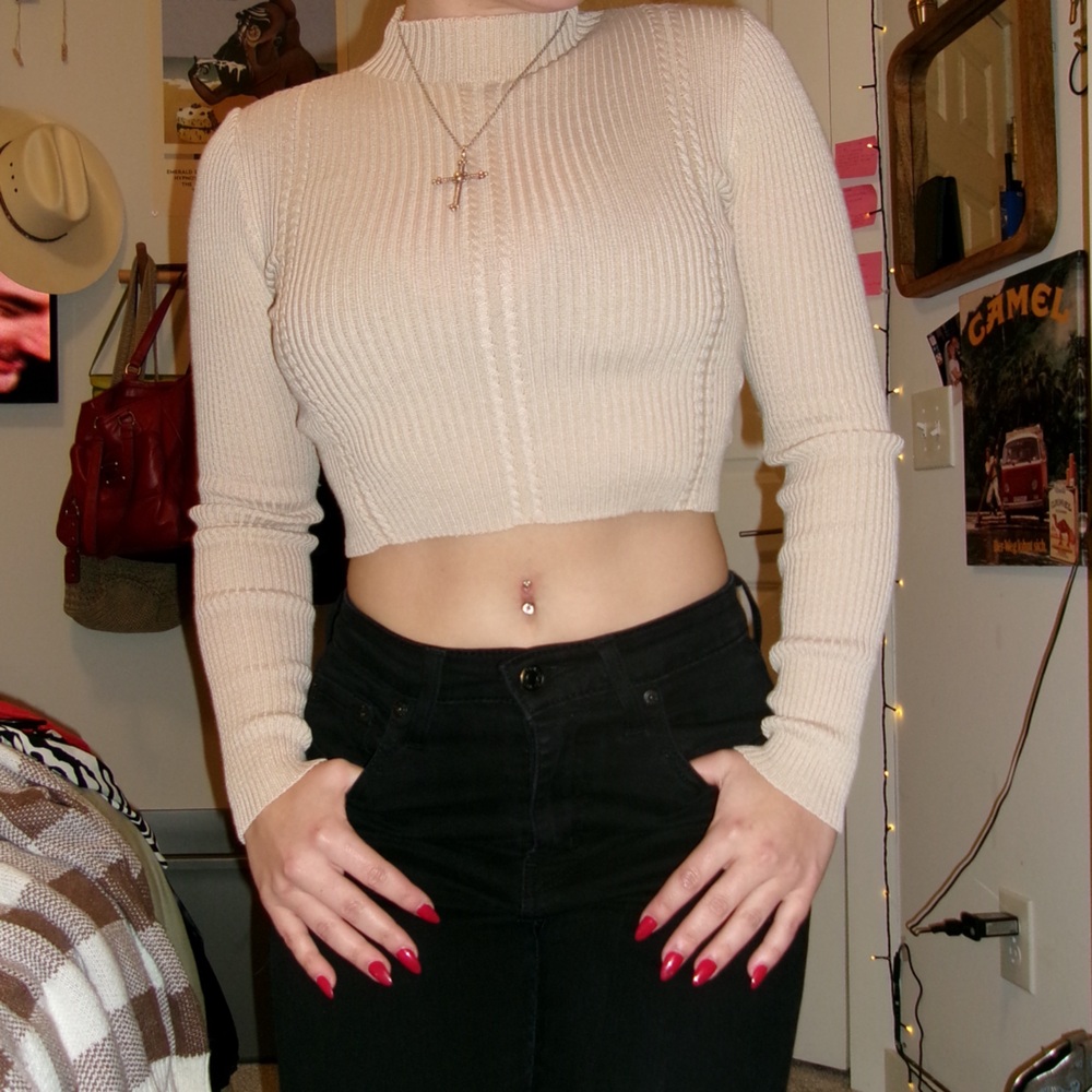 Soft Ribbed Cropped Mock-Neck Sweater - SHEIN
